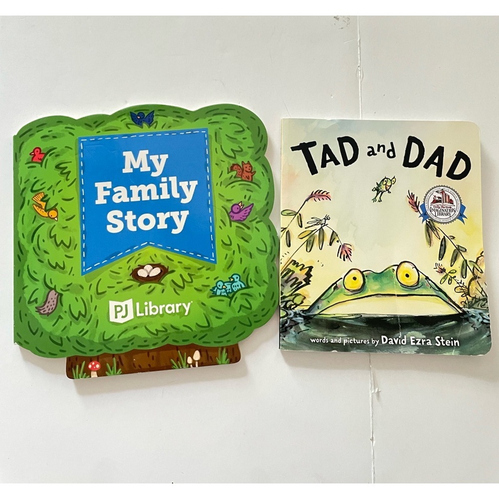 Bundle of 2 PJ Library Children's Story Books- My Family Story and Tad and Dad